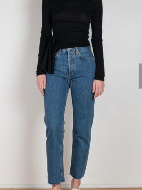 Re/Done Straight Leg Jeans in Medium Blue 70,’s stove pipe